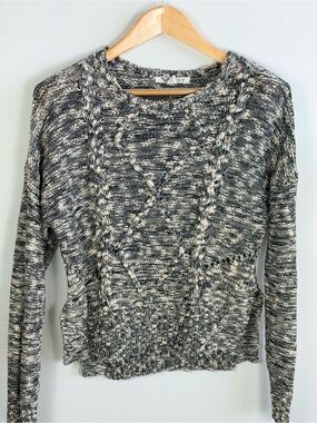 Roxy Chunky Cable Knit Cropped Sweater Cozy Textured Open Knit Marled Medium
